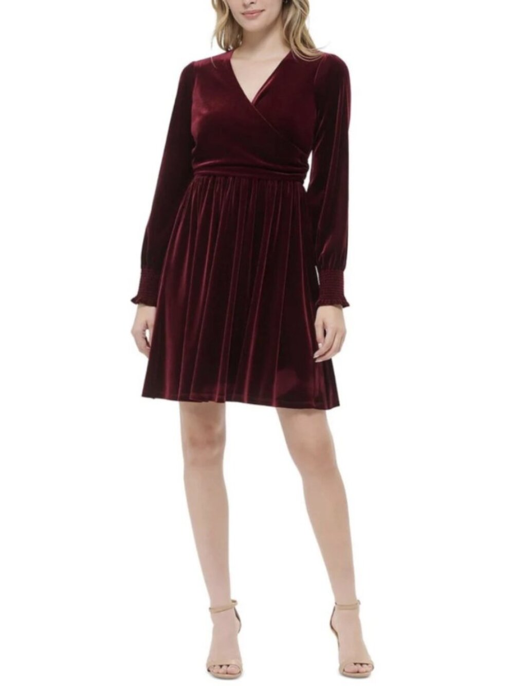 Tommy Hilfiger Wine Red Velvet V Neck Long Sleeve A Line Mini Dress Size 6